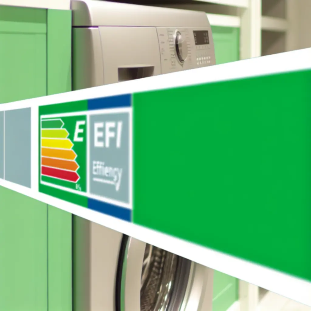 Etykieta energetyczna umieszczona na pralce Homeapplinex z wyróżnioną klasą energetyczną.